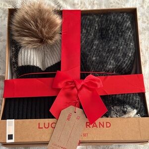 Lucky Brand Black and Cream Knit Set with Pom-Pom